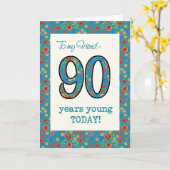 Bloemen Verjaardag Kaart voor Vriend 90 Jaar Jong (Gele Bloem)