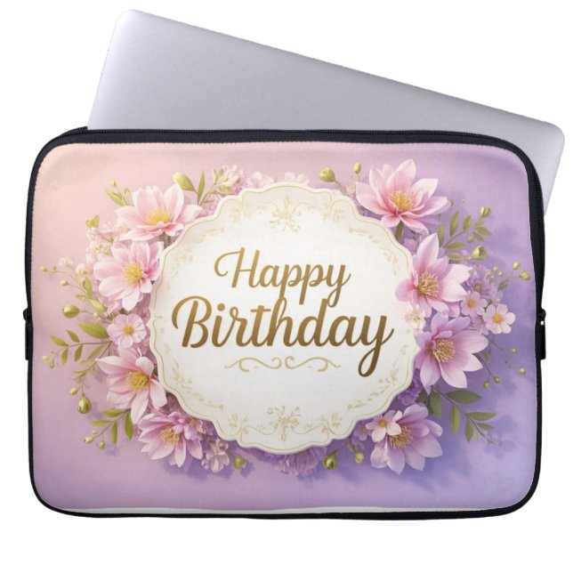 Bloemen verjaardag luxe elegante extravagant laptop sleeve (Voorkant)