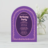 Bloemen Verjaardag Uitnodiging Roze Paarse Boog (Staand voorkant)