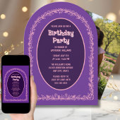 Bloemen Verjaardag Uitnodiging Roze Paarse Boog