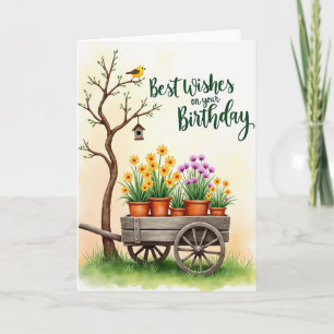 Bloemen Verjaardags Kruiwagen Kaart