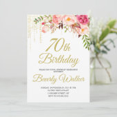 Bloemen Verjaardagsfeest 70e Verjaardag Uitnodigin Kaart (Staand voorkant)