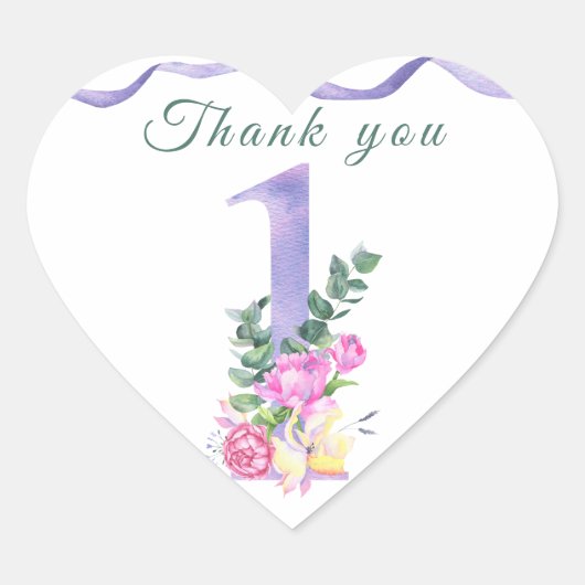 Bloemen verjaardagsfeest bedankt  hart sticker (Voorkant)