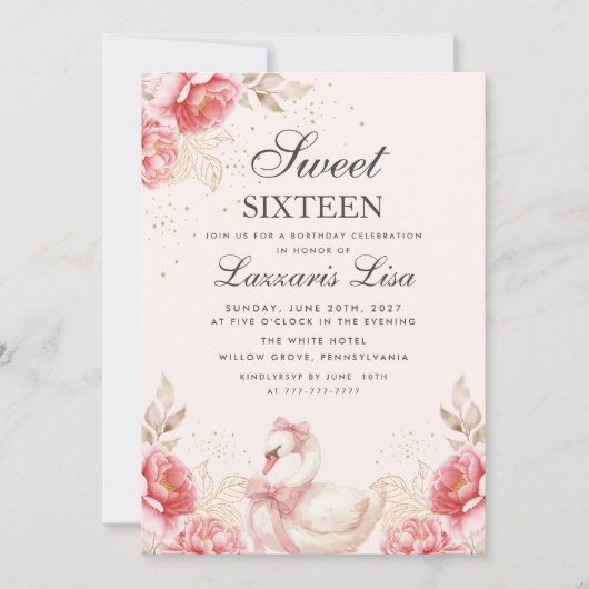 Bloemen Verjaardagsfeest Goud Sweet Sixteen Kaart (Voorkant)