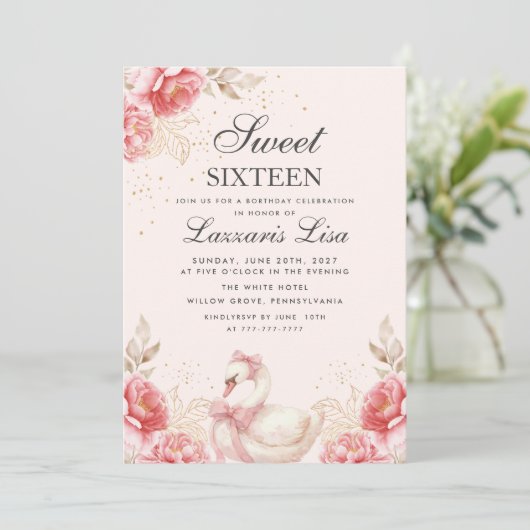 Bloemen Verjaardagsfeest Goud Sweet Sixteen Kaart (Staand voorkant)