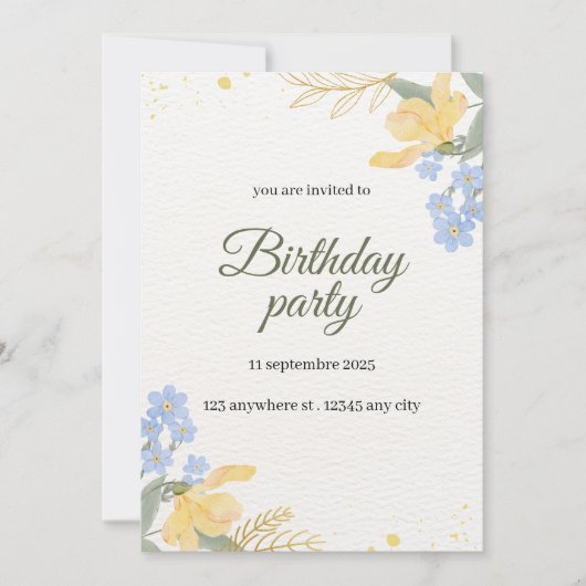 Bloemen verjaardagsfeestje uitnodiging (Voorkant)