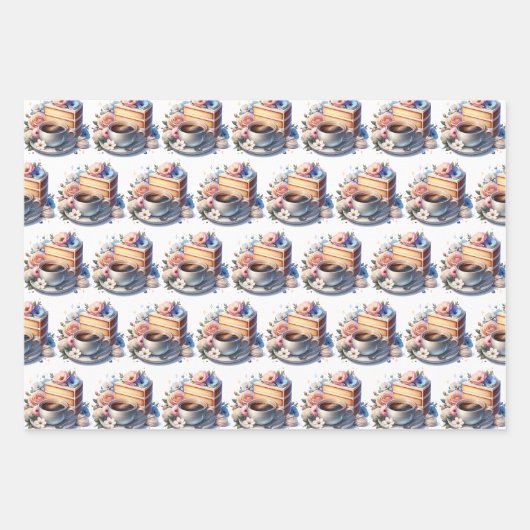  Bloemen Verjaardagstaart, Koffie en Bloemen Inpakpapier Vel (Voorkant 3)