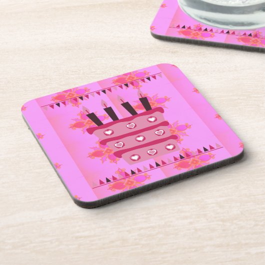 Bloemen verjaardagstaart voor haar / meisjes Art P Bier Onderzetter (Linkerzijde)