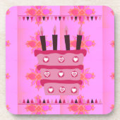 Bloemen verjaardagstaart voor haar / meisjes Art P Bier Onderzetter (Voorkant)