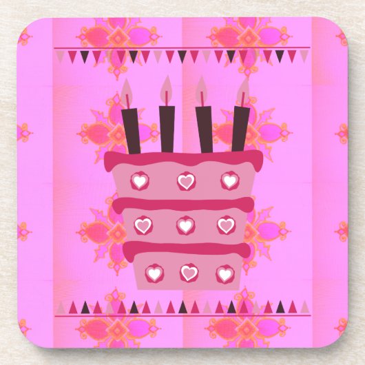 Bloemen verjaardagstaart voor haar / meisjes Art P Bier Onderzetter (Voorkant)
