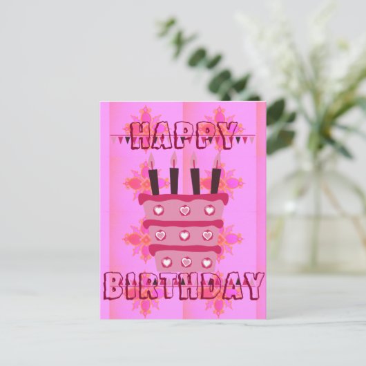 Bloemen verjaardagstaart voor haar / meisjes Art P Briefkaart (Staand voorkant)