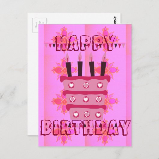 Bloemen verjaardagstaart voor haar / meisjes Art P Briefkaart (Voorkant / Achterkant)