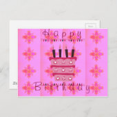 Bloemen verjaardagstaart voor haar / meisjes Art P Briefkaart (Voorkant / Achterkant)