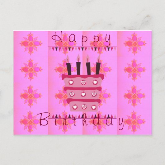 Bloemen verjaardagstaart voor haar / meisjes Art P Briefkaart (Voorkant)