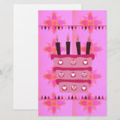 Bloemen verjaardagstaart voor haar / meisjes Art P Briefpapier (Voorkant / Achterkant)