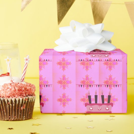 Bloemen verjaardagstaart voor haar / meisjes Art P Cadeaupapier (Verjaardagsfeest)