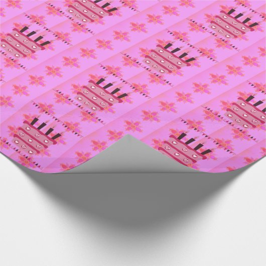 Bloemen verjaardagstaart voor haar / meisjes Art P Cadeaupapier (Hoek)