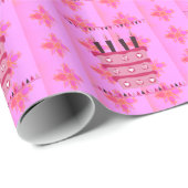 Bloemen verjaardagstaart voor haar / meisjes Art P Cadeaupapier (Rol Hoek)