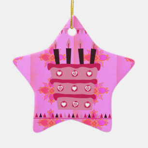 Bloemen verjaardagstaart voor haar / meisjes Art P Keramisch Ornament