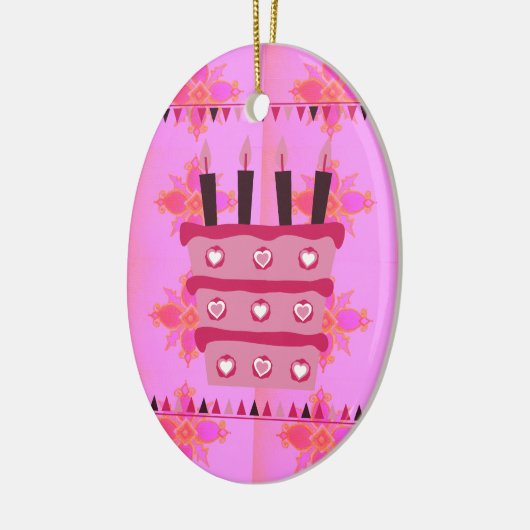 Bloemen verjaardagstaart voor haar / meisjes Art P Keramisch Ornament (Links)