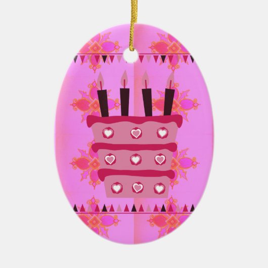 Bloemen verjaardagstaart voor haar / meisjes Art P Keramisch Ornament (Voorkant)