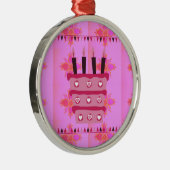 Bloemen verjaardagstaart voor haar / meisjes Art P Metalen Ornament (Rechts)