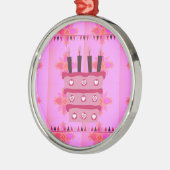 Bloemen verjaardagstaart voor haar / meisjes Art P Metalen Ornament (Links)