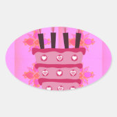 Bloemen verjaardagstaart voor haar / meisjes Art P Ovale Sticker (Voorkant)