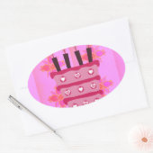 Bloemen verjaardagstaart voor haar / meisjes Art P Ovale Sticker (Envelop)