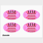 Bloemen verjaardagstaart voor haar / meisjes Art P Ovale Sticker (Vel)