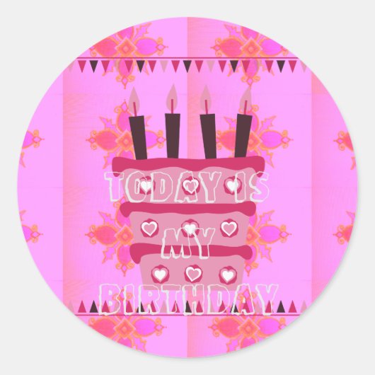 Bloemen verjaardagstaart voor haar / meisjes Art P Ronde Sticker (Voorkant)