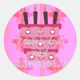 Bloemen verjaardagstaart voor haar / meisjes Art P Ronde Sticker