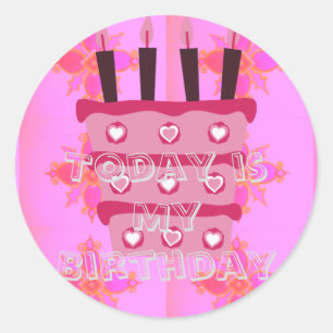 Bloemen verjaardagstaart voor haar / meisjes Art P Ronde Sticker