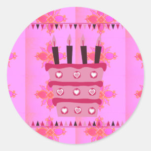 Bloemen verjaardagstaart voor haar / meisjes Art P Ronde Sticker