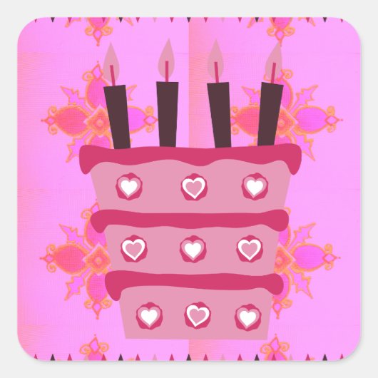 Bloemen verjaardagstaart voor haar / meisjes Art P Vierkante Sticker (Voorkant)