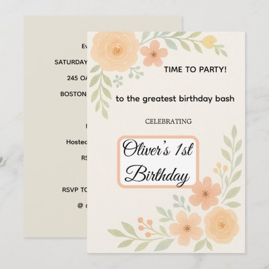 Bloemen Verjaardagsuitnodiging  Kaart (Voorkant / Achterkant)