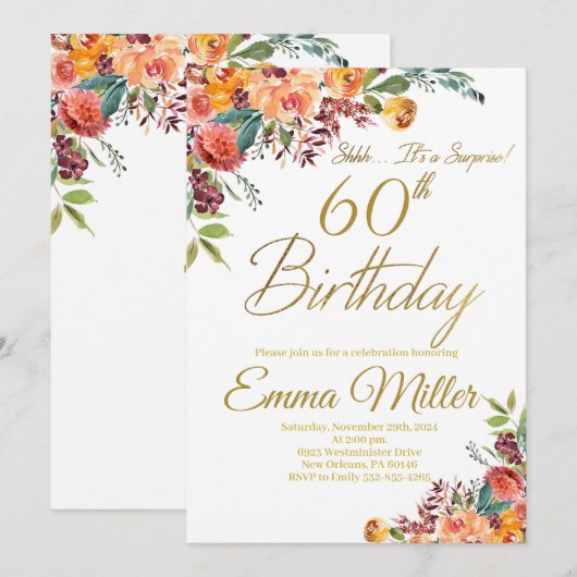 Bloemen Verrassing 60ste Verjaardagsfeest Kaart (Voorkant / Achterkant)
