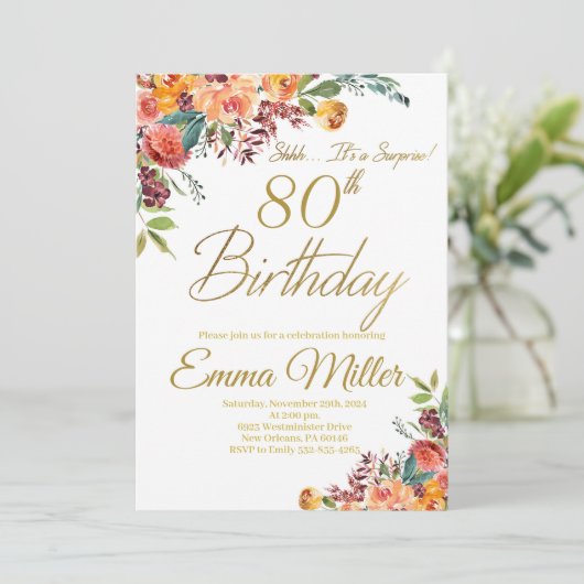  Bloemen Verrassing 80ste Verjaardagsfeest Kaart (Staand voorkant)