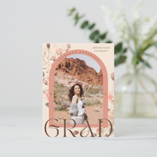 Bloemen Verrukking: Boho Chic Arch Lijst Afstudere Briefkaart (Staand voorkant)