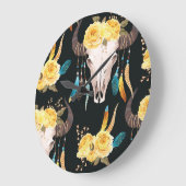 Bloemen Versierd Buffelschedel Naadloos Grote Klok (Hoek)