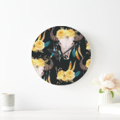 Bloemen Versierd Buffelschedel Naadloos Grote Klok (Huis)