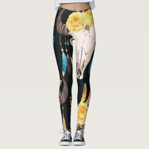 Bloemen Versierd Buffelschedel Naadloos Leggings