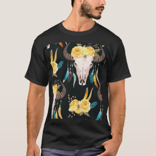 Bloemen Versierd Buffelschedel Naadloos T-shirt