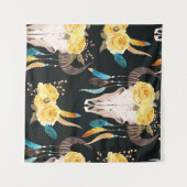 Bloemen Versierd Buffelschedel Naadloos Wandkleed (Voorkant (horizontaal))