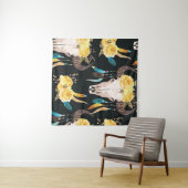 Bloemen Versierd Buffelschedel Naadloos Wandkleed (In Situ (horizontaal))
