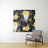 Bloemen Versierd Buffelschedel Naadloos Wandkleed (In situ)