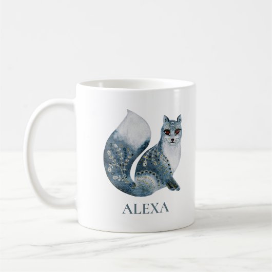 Bloemen versierd schattig grijs vos monogram koffiemok (Links)