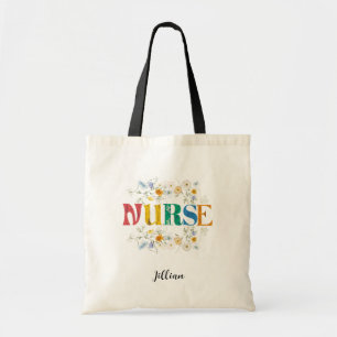 Bloemen versierde verpleegkundige gepersonaliseerd tote bag