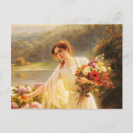 bloemen verzamelen, mooie dame van Albert Lynch Briefkaart