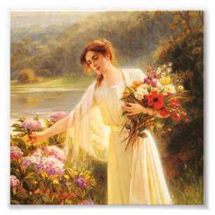 bloemen verzamelen, mooie dame van Albert Lynch Foto Afdruk